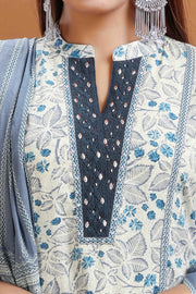Sky Blue & Off White Jaipuri Cotton A Line Printed Kurta Pants and Dupatta Set for women and girl