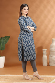 Royal Blue Jaipuri Cotton Straight Printed Kurta