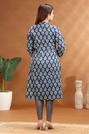 Royal Blue Jaipuri Cotton Straight Printed Kurta
