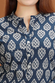 Royal Blue Jaipuri Cotton Straight Printed Kurta