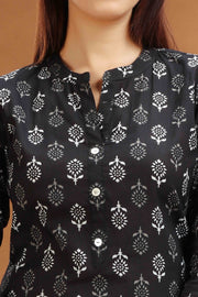 Black Jaipuri Cotton Straight Printed Kurta