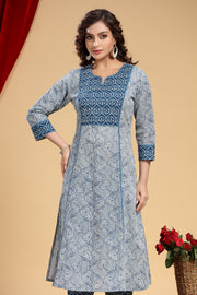 Indigo Jaipuri Cotton Printed  Line Kurta and Pant Set