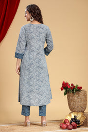Indigo Jaipuri Cotton Printed  Line Kurta and Pant Set