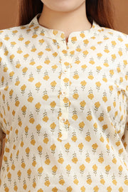 Cream Jaipuri Cotton Straight Printed Kurta