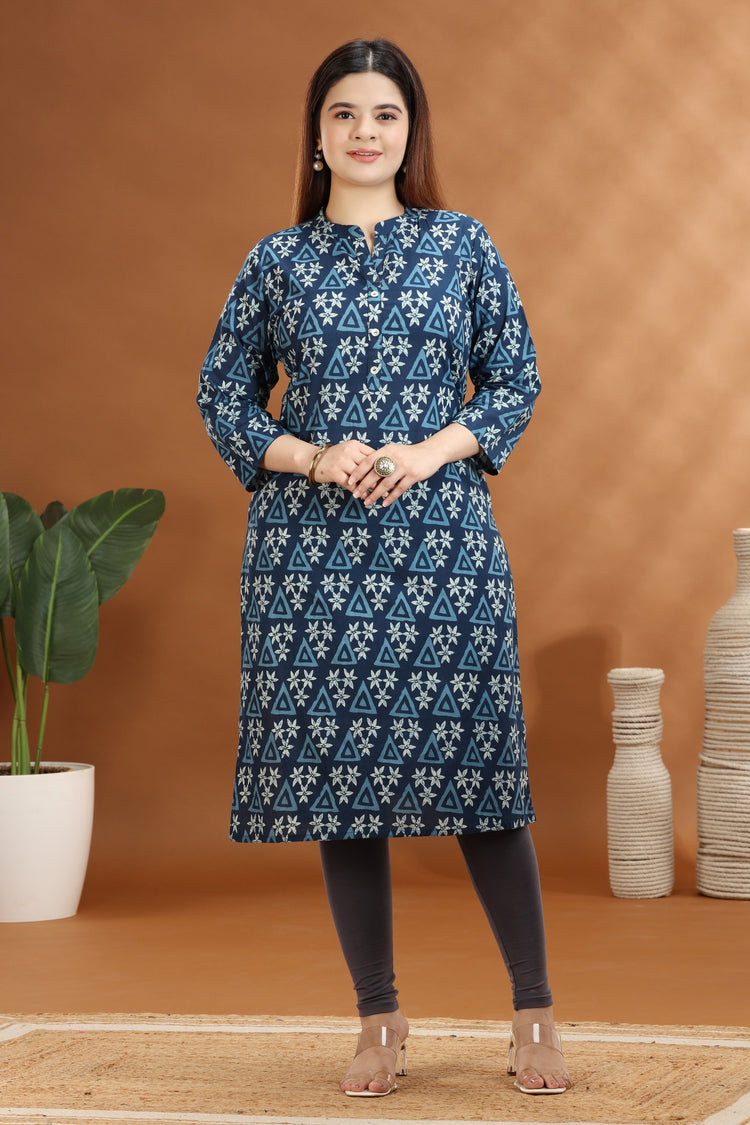 Indigo Jaipuri Cotton Straight Printed Kurta