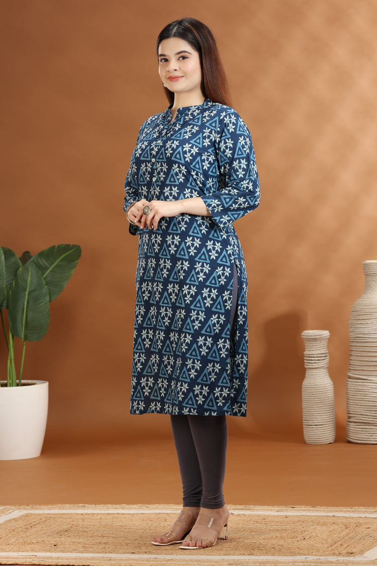 Indigo Jaipuri Cotton Straight Printed Kurta