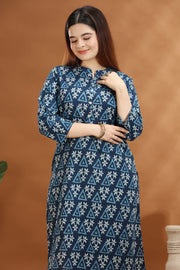 Indigo Jaipuri Cotton Straight Printed Kurta