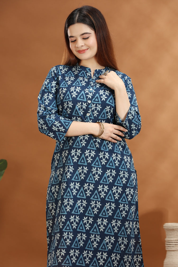 Indigo Jaipuri Cotton Straight Printed Kurta
