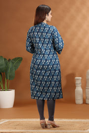 Indigo Jaipuri Cotton Straight Printed Kurta