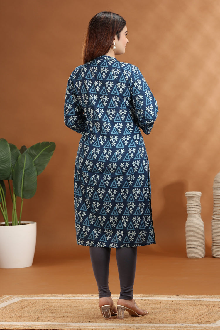 Indigo Jaipuri Cotton Straight Printed Kurta