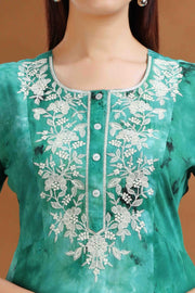 Green Rayon A Line Embroidered Kurta
