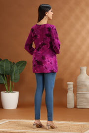 Purple Rayon Embroidered Short Kurta