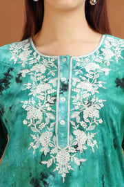 Green Rayon Embroidered Short Kurta