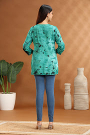 Green Rayon Embroidered Short Kurta