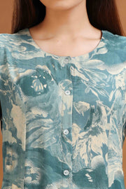 Sea Green Jaipuri Cotton A Line Printed Kurta