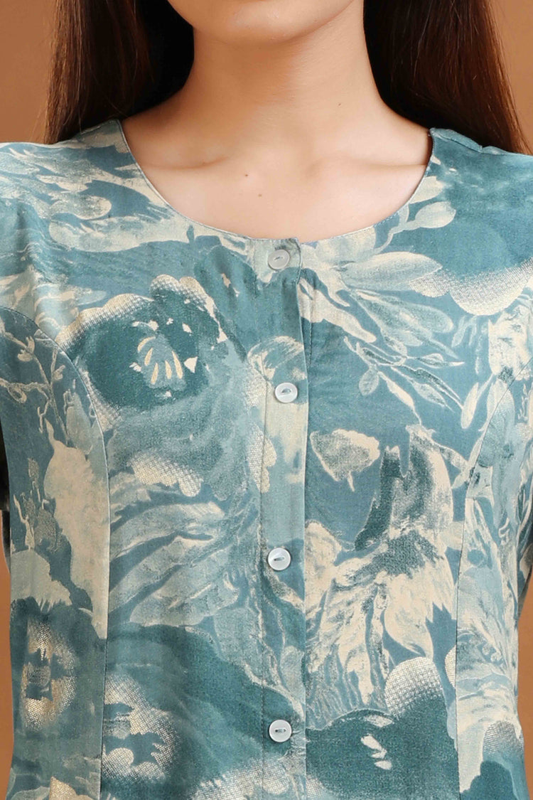 Sea Green Jaipuri Cotton A Line Printed Kurta