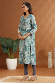 Sea Green Jaipuri Cotton A Line Printed Kurta