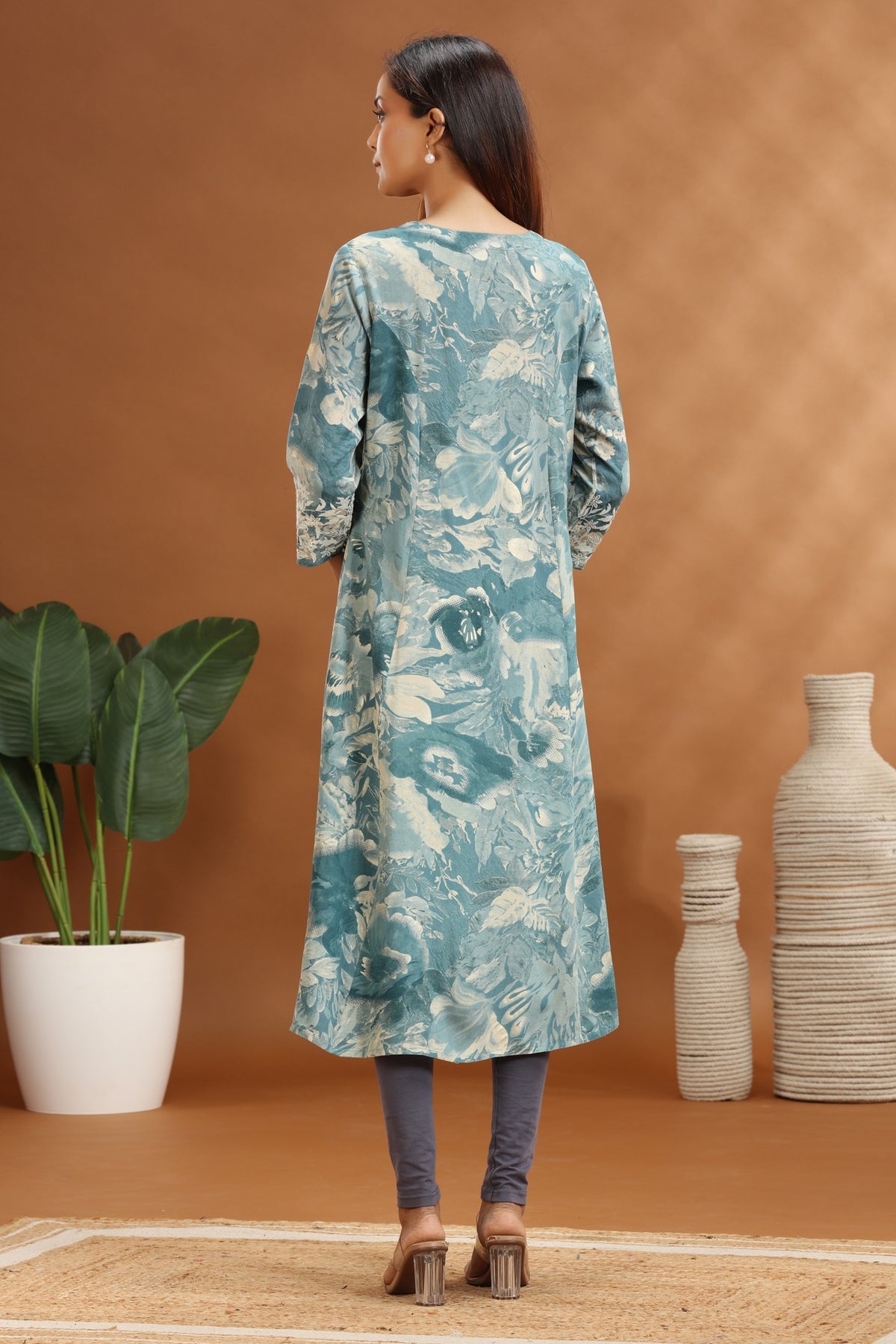Sea Green Jaipuri Cotton A Line Printed Kurta