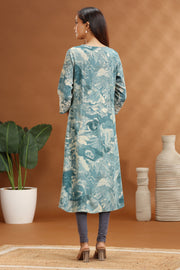 Sea Green Jaipuri Cotton A Line Printed Kurta