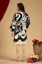 Black & Beige Cotton Slub Flared Dress