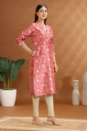 Peach Chanderi A line Embroidered Kurta