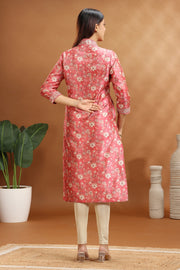 Peach Chanderi A line Embroidered Kurta