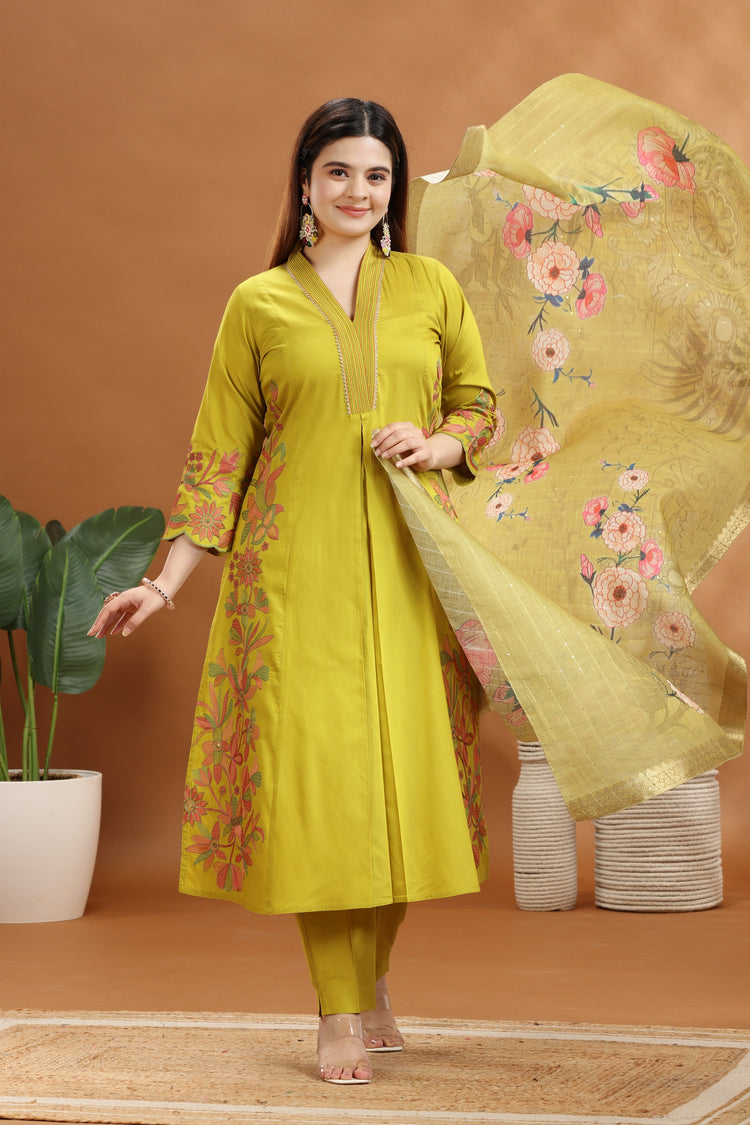 Dark Mustard Printed A Line Ethnic Set