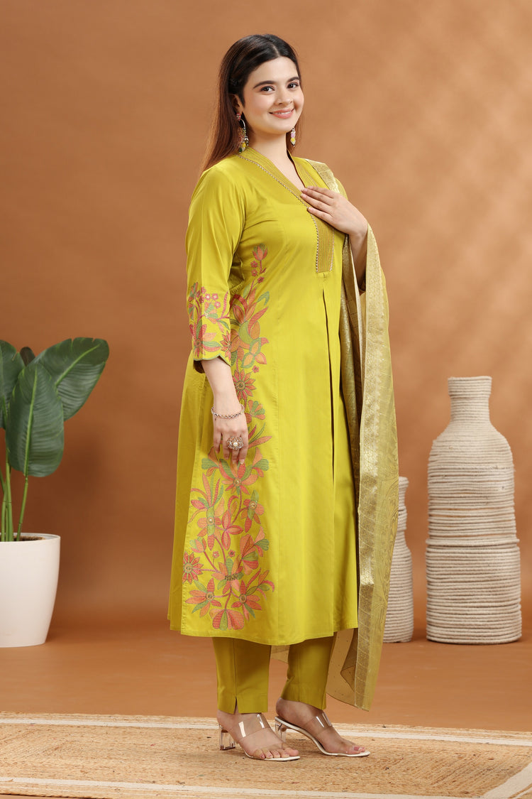 Dark Mustard Printed A Line Ethnic Set