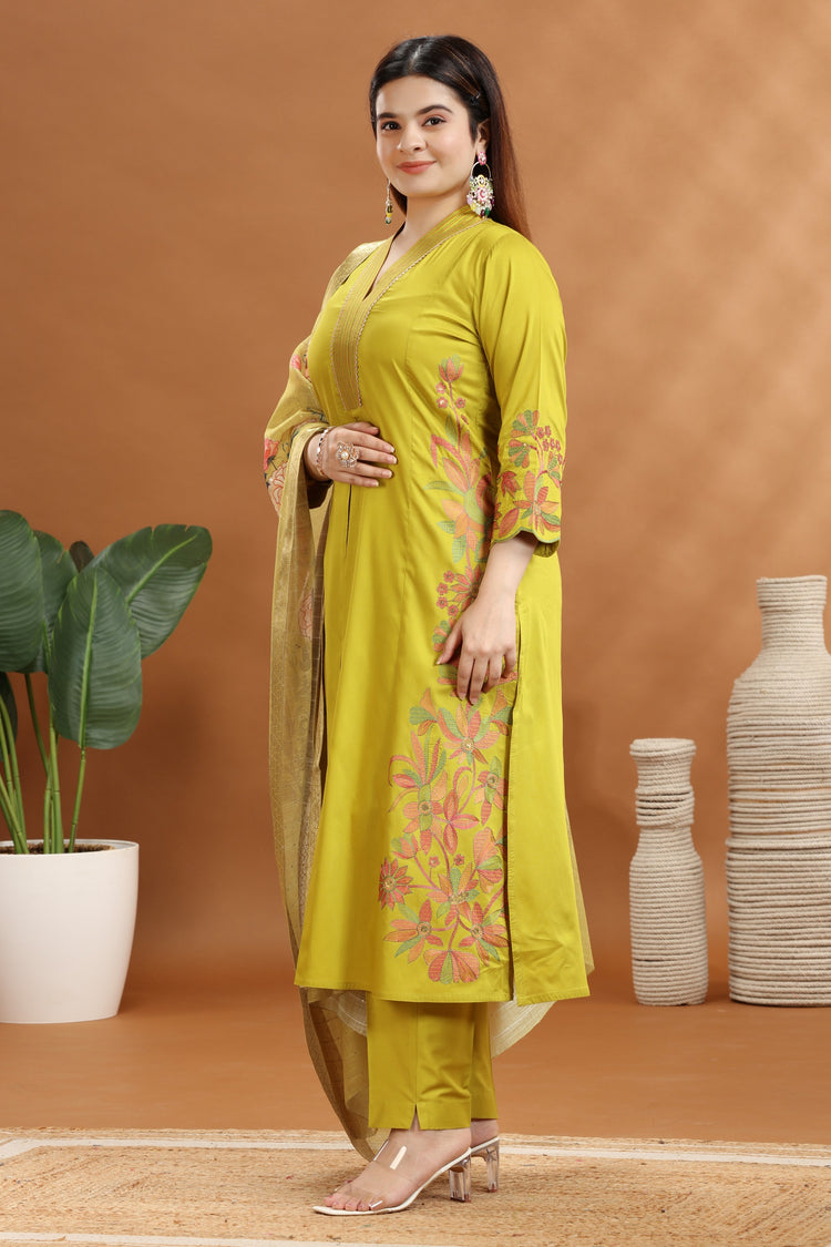 Dark Mustard Printed A Line Ethnic Set