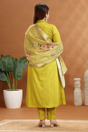 Dark Mustard Printed A Line Ethnic Set
