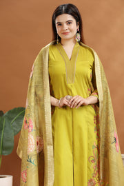Dark Mustard Printed A Line Ethnic Set