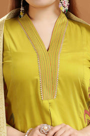 Dark Mustard Printed A Line Ethnic Set