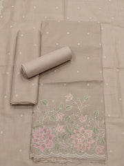 Asphalt Beige Muga Kota Dress Material with Embroidered Dupatta