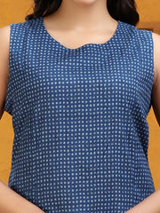 Indigo Cotton Straight Printed Sleeveless Kurta