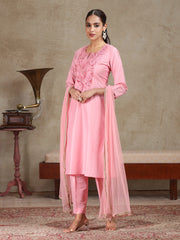 Light Pink Embroidered A-Line Ethnic Set