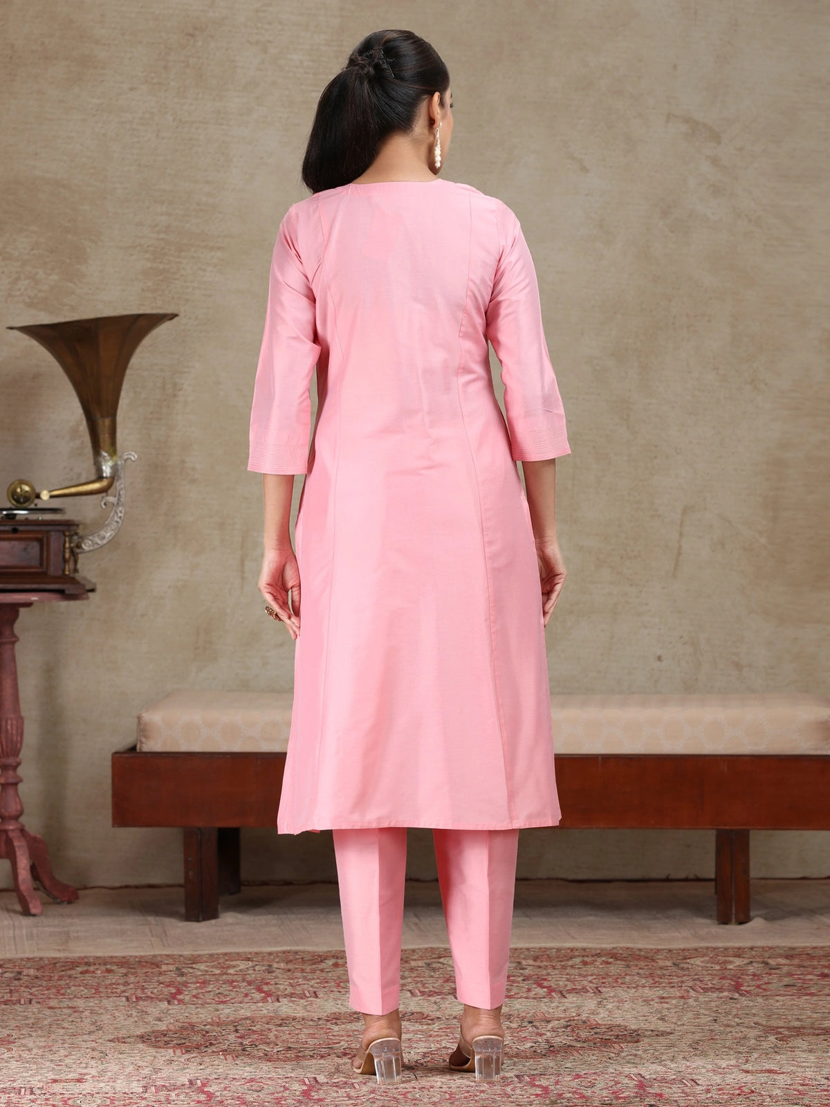 Light Pink Embroidered A-Line Ethnic Set