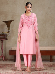 Light Pink Embroidered A-Line Ethnic Set