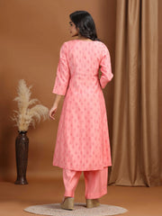 Baby Pink Floral Embroidered A-Line Co-ord Set