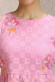 Baby Pink Jacquard Cotton Printed Short Kurta for women and girls