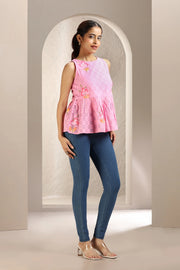 Baby Pink Jacquard Cotton Printed Short Kurta for women and girls