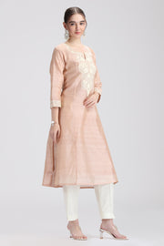 Beige Chanderi Embroidered Straight Kurta