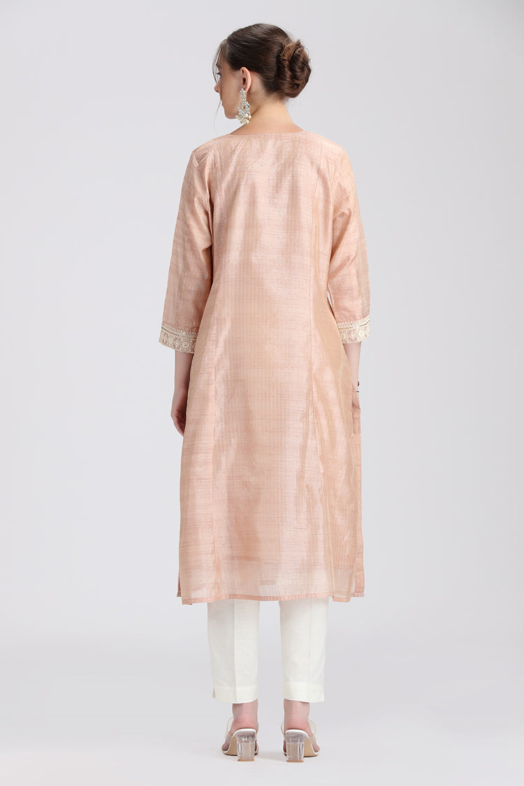 Beige Chanderi Embroidered Straight Kurta