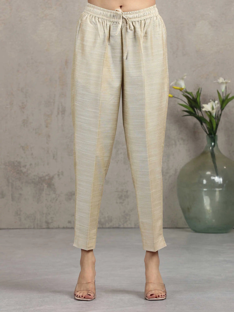 Beige Floral Embroidered Straight Co-ord Set