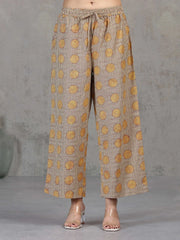 Beige Floral Printed Cotton Straight Co-ord Set