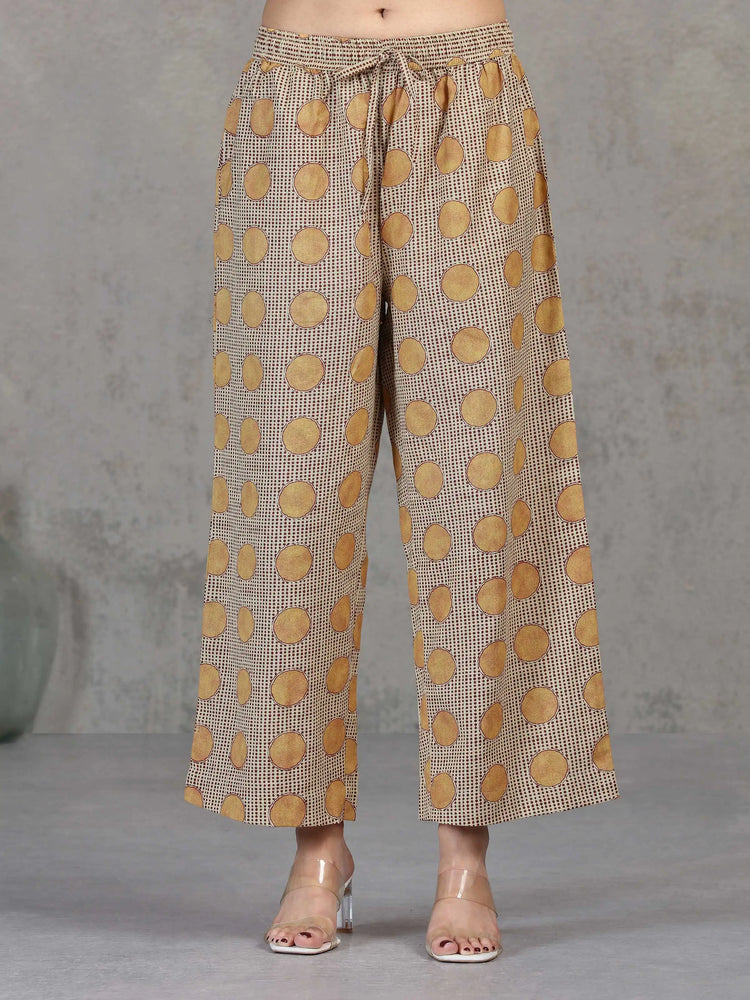 Beige Floral Printed Cotton Straight Co-ord Set