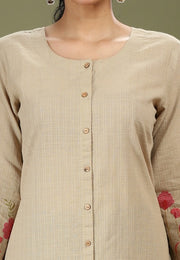 Beige Handloom Cotton Embroidered Straight Kurta