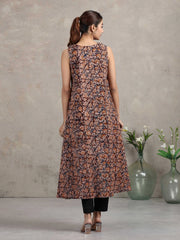 Beige Jaipuri Printed Cotton A-Line Kurta