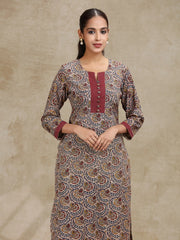 Beige Paisley Design Straight Cotton Kurta