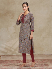 Beige Paisley Design Straight Cotton Kurta