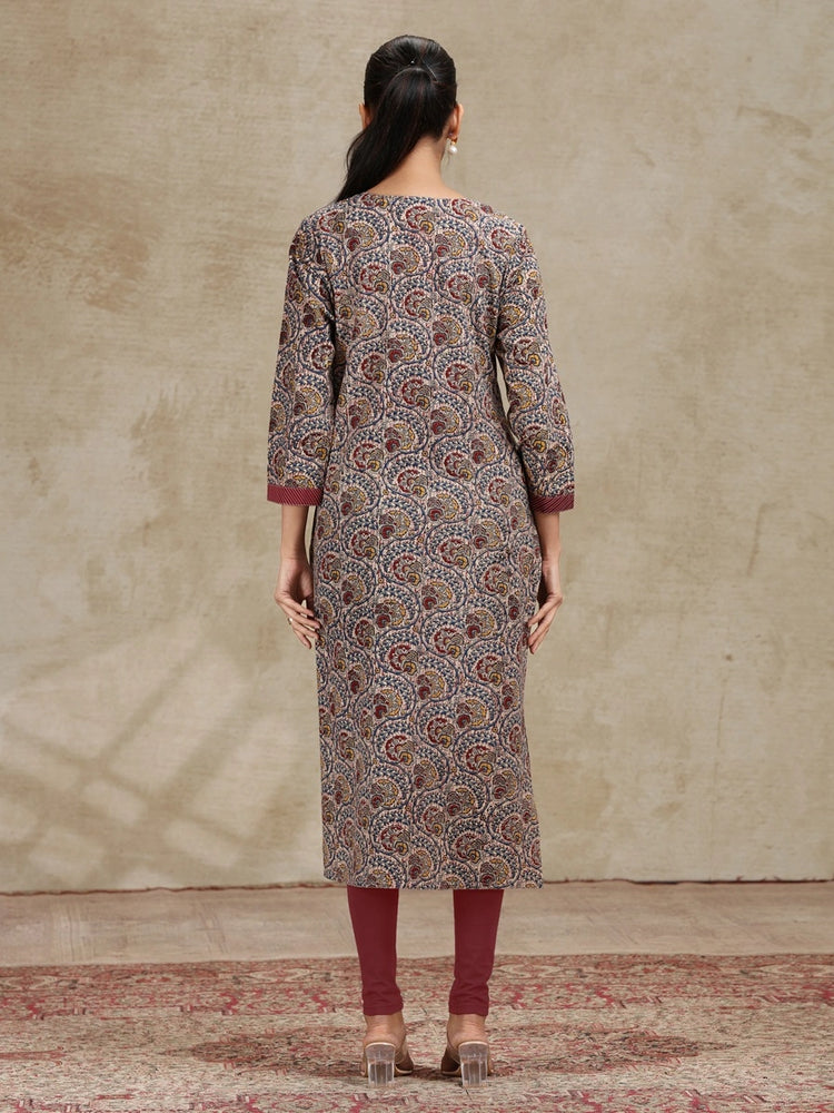 Beige Paisley Design Straight Cotton Kurta